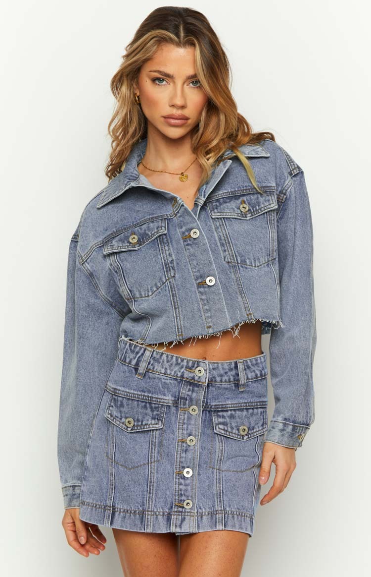 Helena Mid Wash Denim Cropped Jacket-Vavasi.All Rights Reserved.