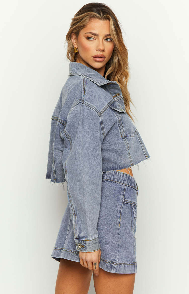 Helena Mid Wash Denim Cropped Jacket-Vavasi.All Rights Reserved.