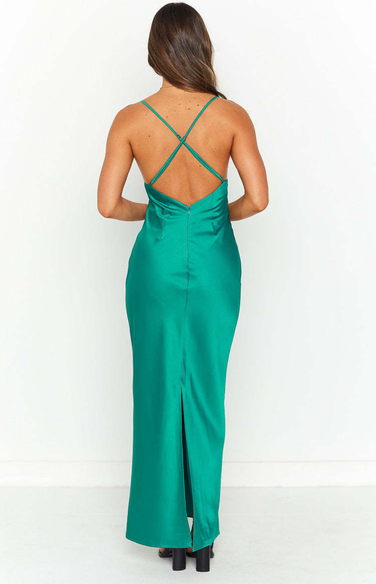 Hermitude Emerald Satin Maxi Formal Dress-Vavasi.All Rights Reserved.