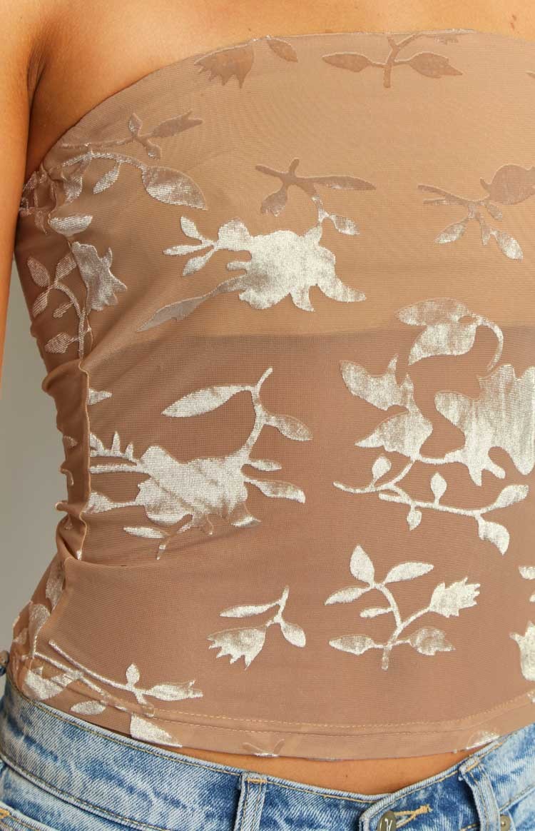 Hilux Beige Floral Mesh Bandeau Top-Vavasi.All Rights Reserved.