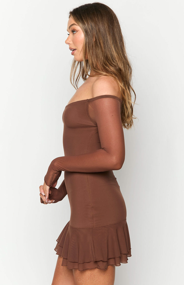 Houdini Brown Long Sleeve Mini Dress-Vavasi.All Rights Reserved.