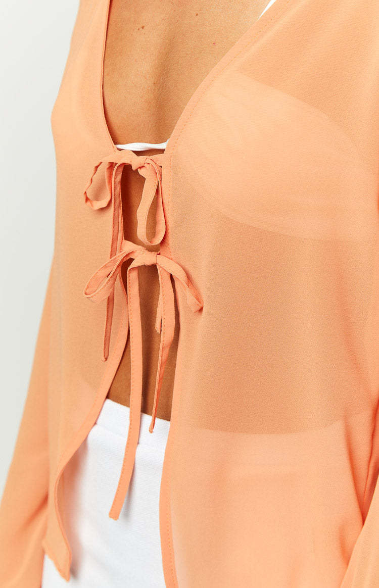 How It Goes Orange Chiffon Long Sleeve Top-Vavasi.All Rights Reserved.