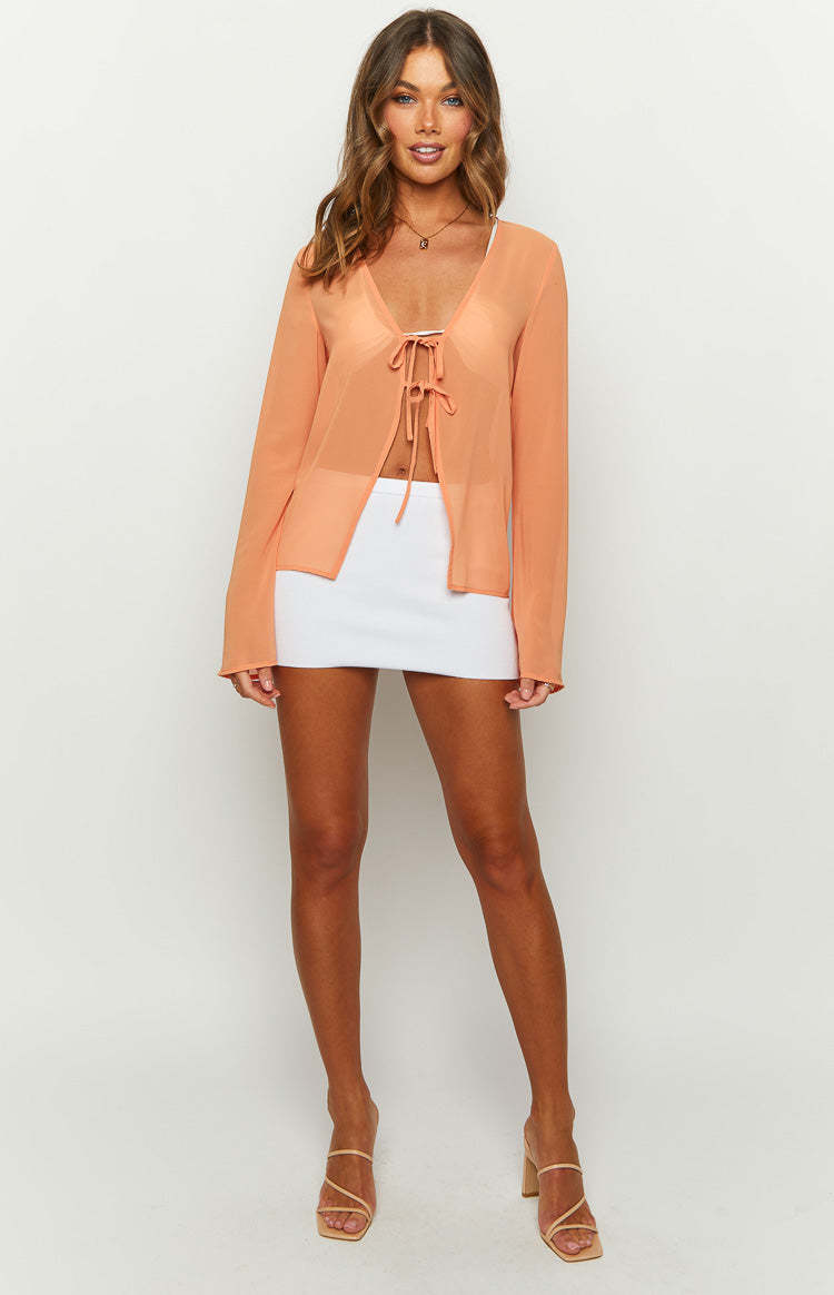 How It Goes Orange Chiffon Long Sleeve Top-Vavasi.All Rights Reserved.