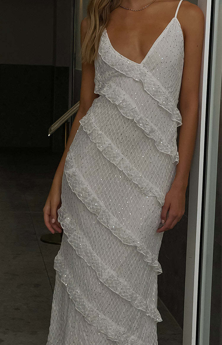 Hudson White Ruffle Maxi Dress-Vavasi.All Rights Reserved.