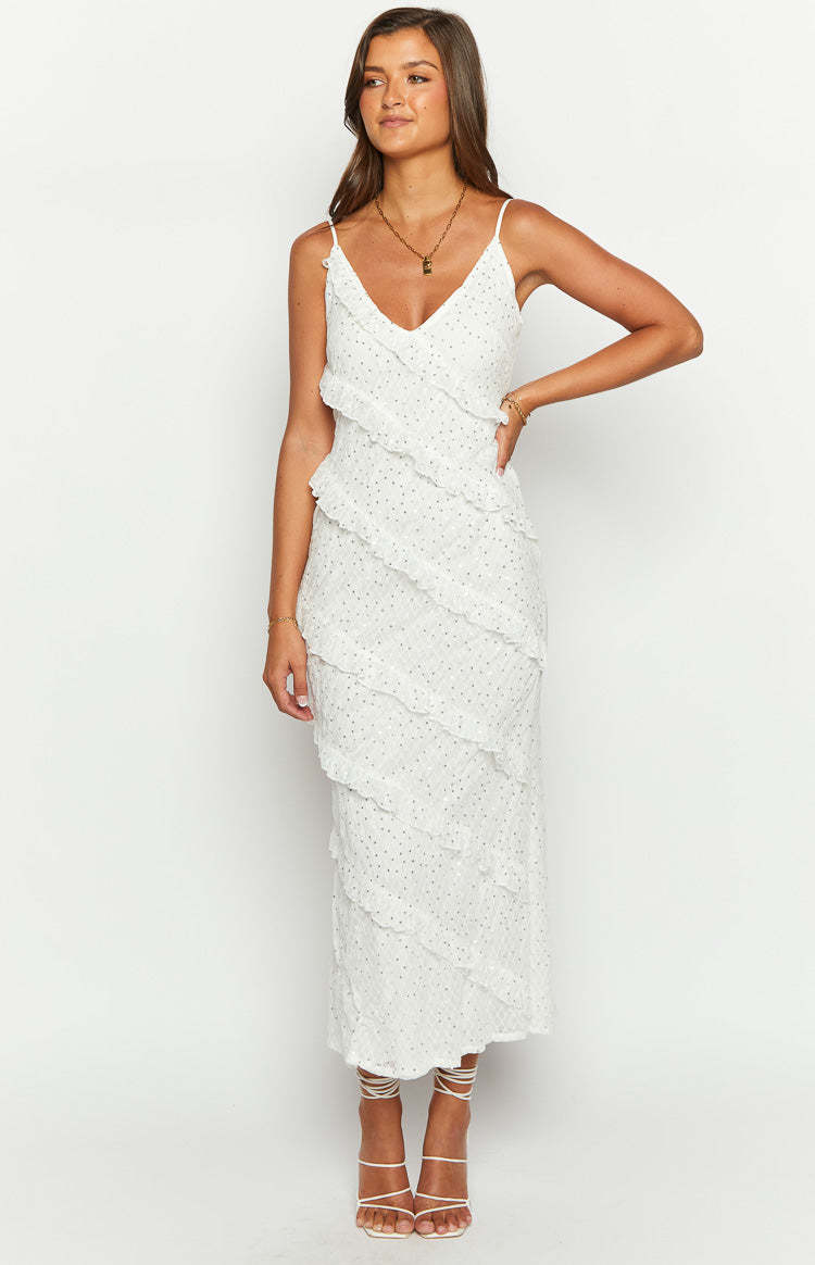Hudson White Ruffle Maxi Dress-Vavasi.All Rights Reserved.