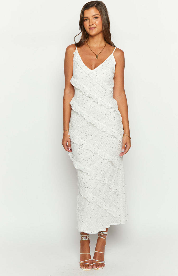 Hudson White Ruffle Maxi Dress-Vavasi.All Rights Reserved.