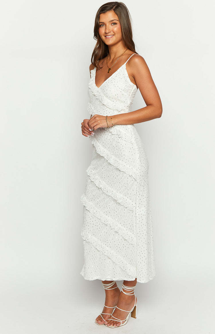 Hudson White Ruffle Maxi Dress-Vavasi.All Rights Reserved.