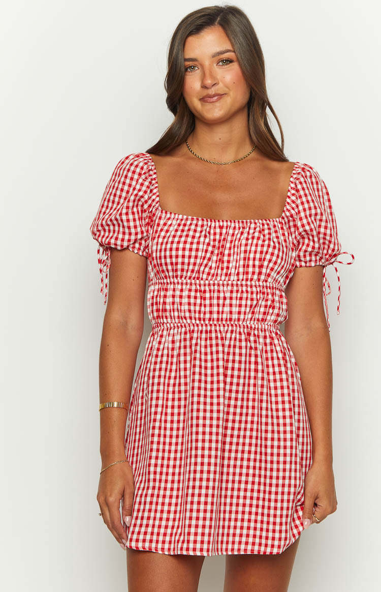 I'm Yours Red Gingham Mini Dress-Vavasi.All Rights Reserved.