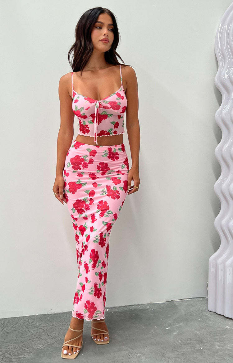 Emz Pink Floral Mesh Cami-Vavasi.All Rights Reserved.
