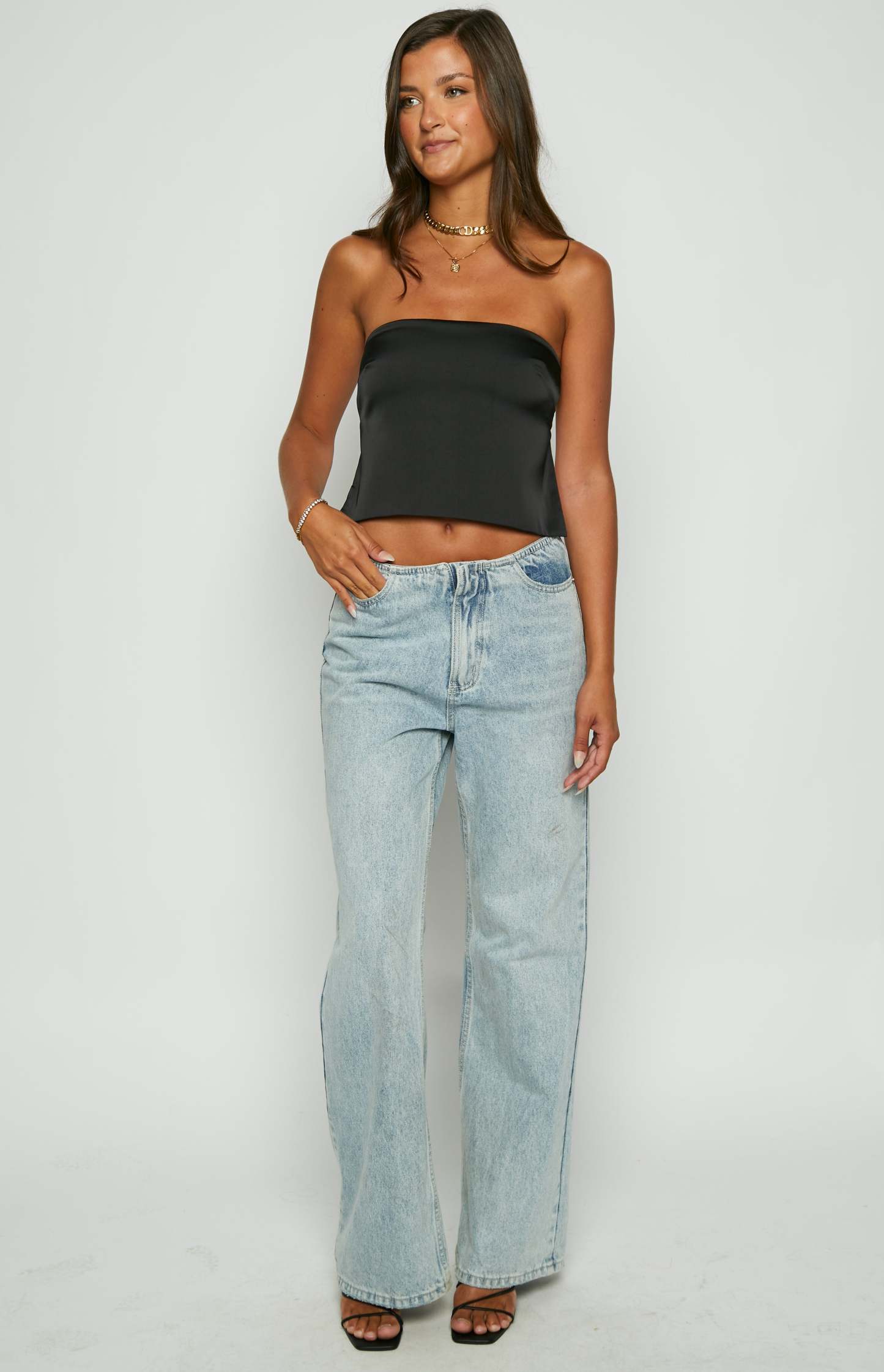 Ibiza Black Satin Strapless Top-Vavasi.All Rights Reserved.