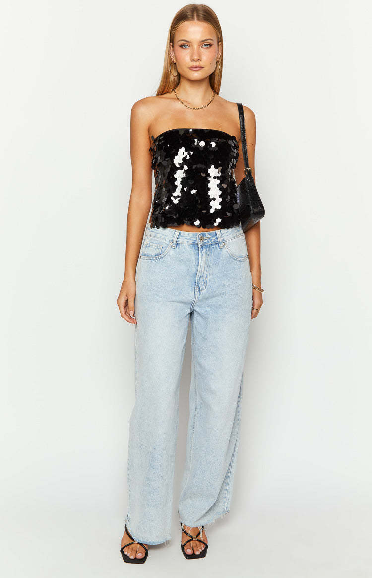 Ibiza Black Sequin Strapless Top-Vavasi.All Rights Reserved.