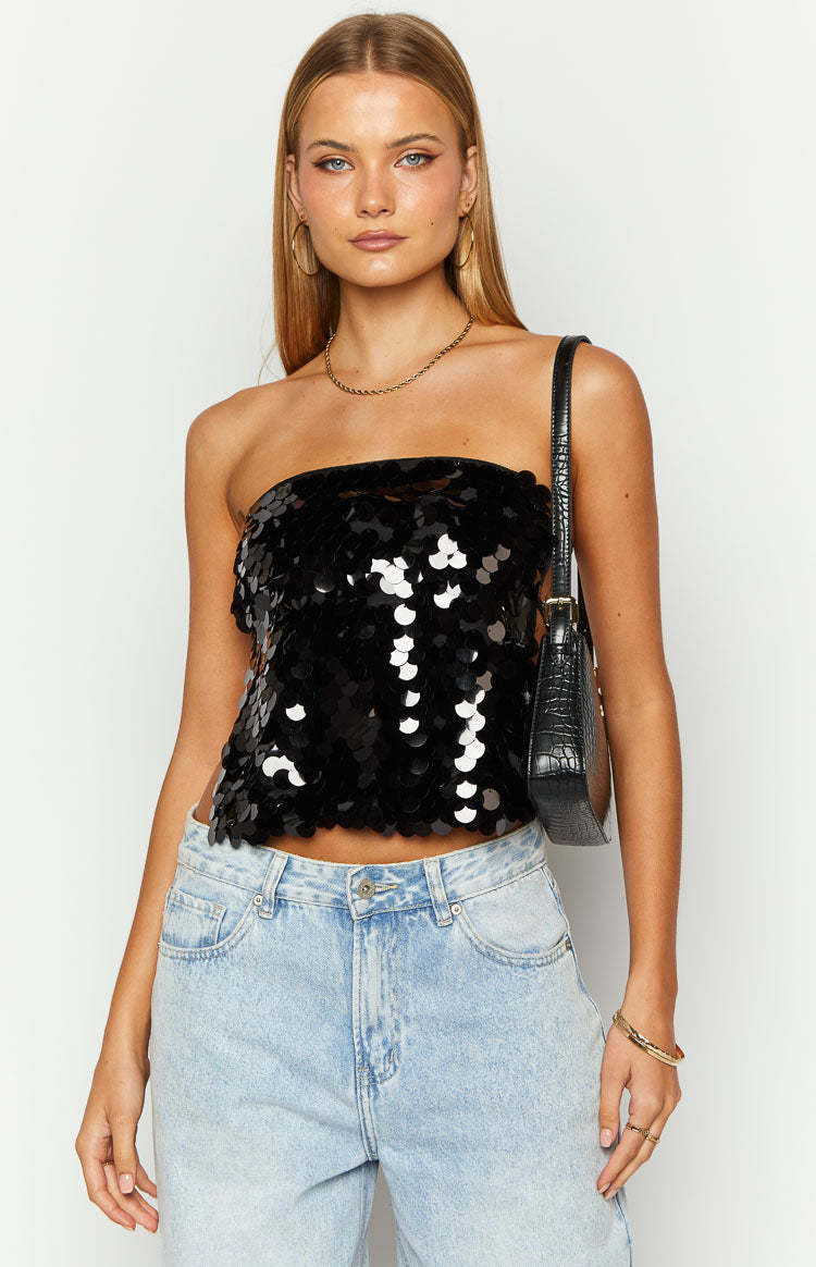 Ibiza Black Sequin Strapless Top-Vavasi.All Rights Reserved.
