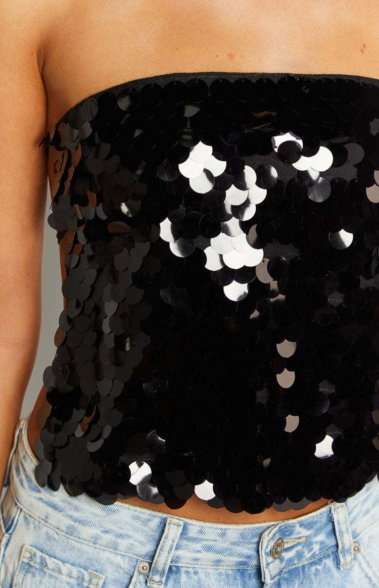Ibiza Black Sequin Strapless Top-Vavasi.All Rights Reserved.