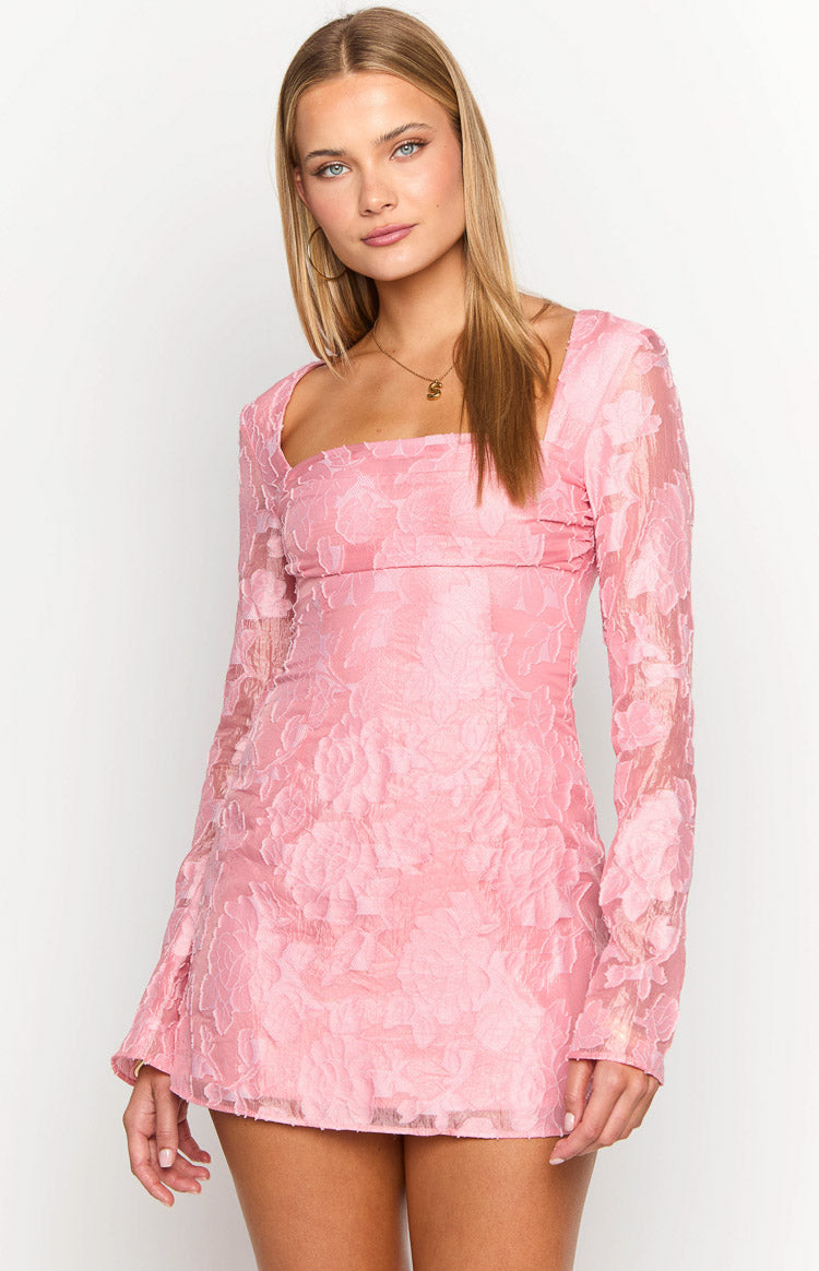Iggy Pink Floral Long Sleeve Mini Dress-Vavasi.All Rights Reserved.