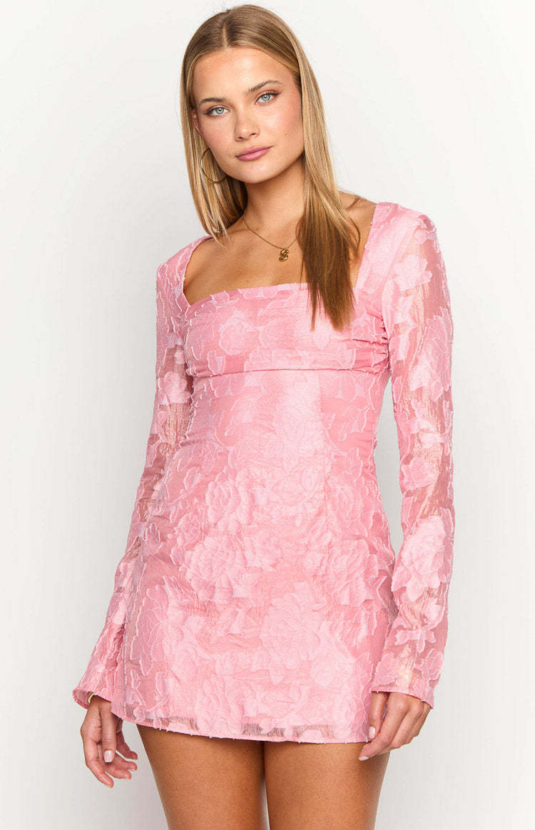 Iggy Pink Floral Long Sleeve Mini Dress-Vavasi.All Rights Reserved.