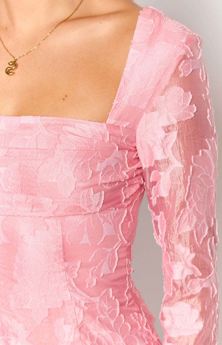 Iggy Pink Floral Long Sleeve Mini Dress-Vavasi.All Rights Reserved.