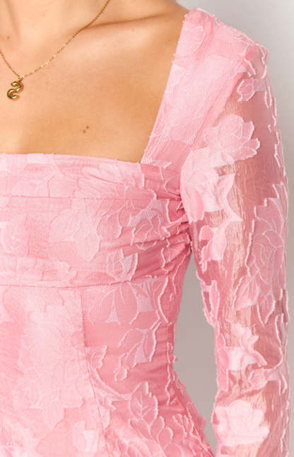 Iggy Pink Floral Long Sleeve Mini Dress-Vavasi.All Rights Reserved.