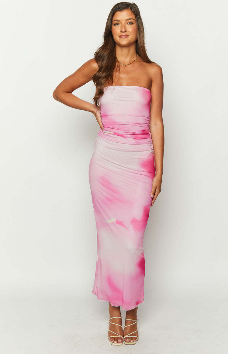 Imogen Pink Print Strapless Maxi Dress-Vavasi.All Rights Reserved.