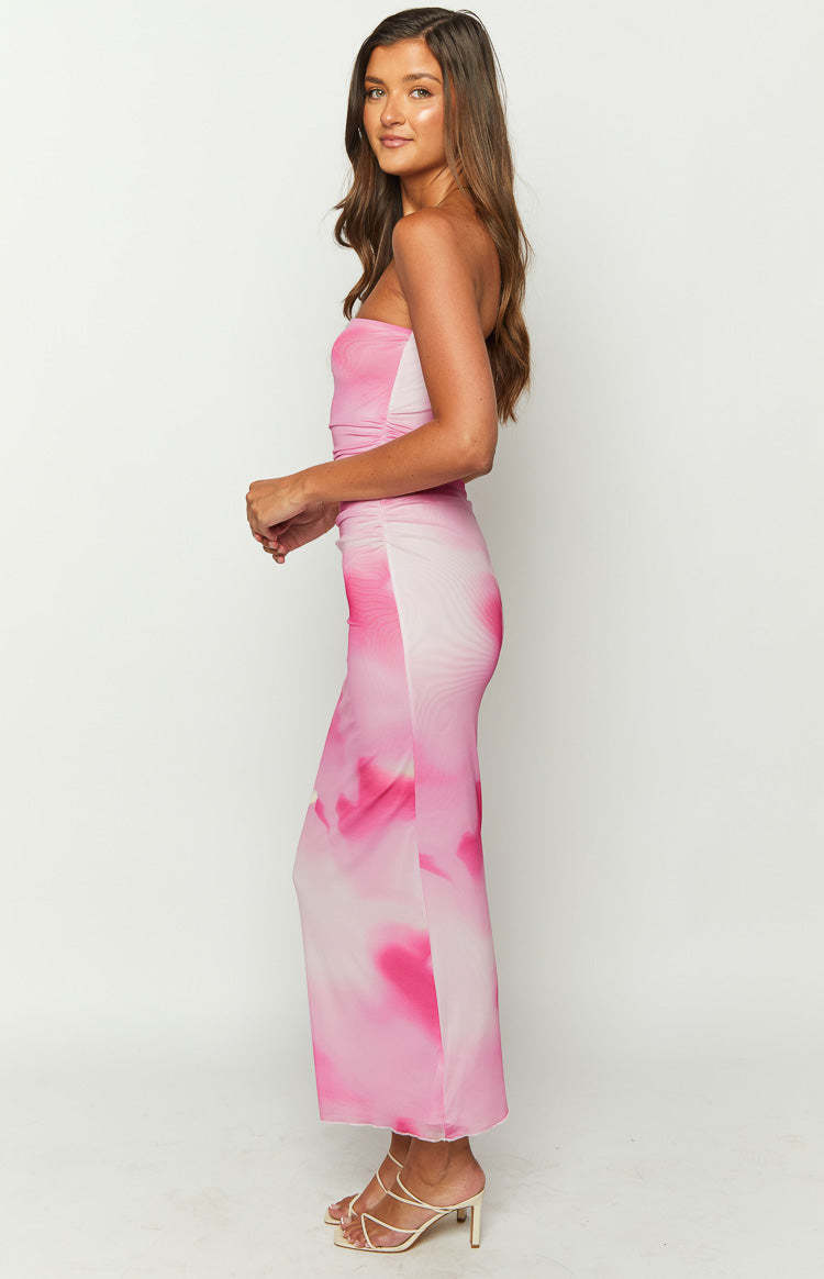 Imogen Pink Print Strapless Maxi Dress-Vavasi.All Rights Reserved.