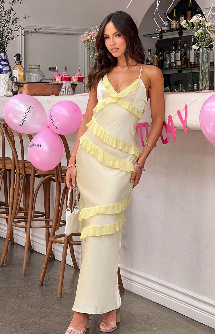 Inara Yellow Ruffle Maxi Dress-Vavasi.All Rights Reserved.