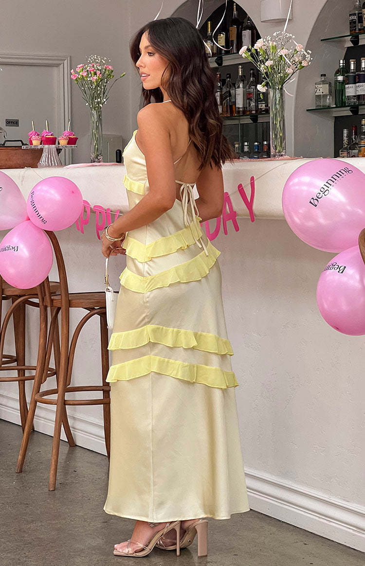Inara Yellow Ruffle Maxi Dress-Vavasi.All Rights Reserved.