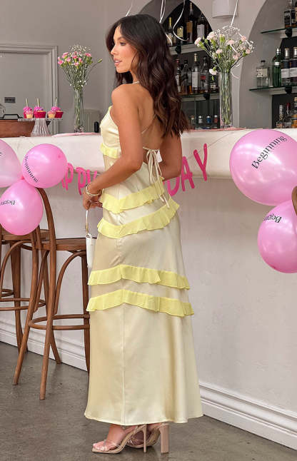 Inara Yellow Ruffle Maxi Dress-Vavasi.All Rights Reserved.