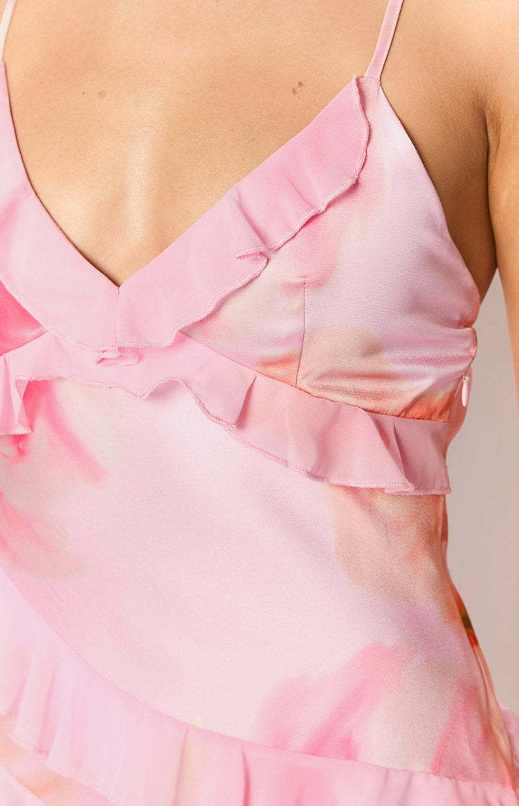 Inara Light Pink Floral Print Ruffle Maxi Dress-Vavasi.All Rights Reserved.