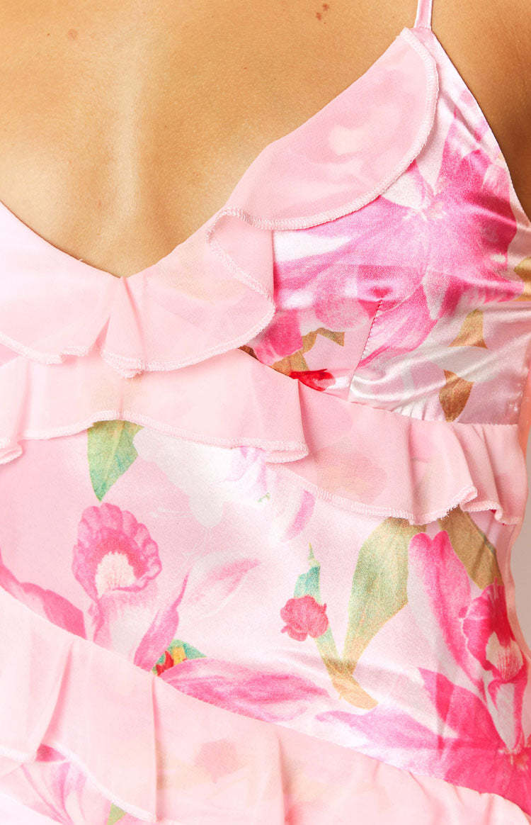 Inara Pink Floral Print Ruffle Maxi Dress-Vavasi.All Rights Reserved.