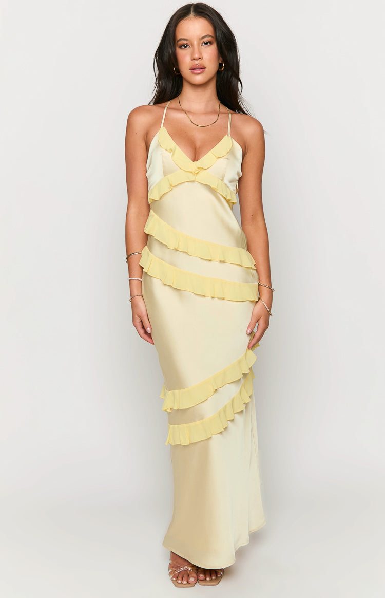 Inara Yellow Ruffle Maxi Dress-Vavasi.All Rights Reserved.