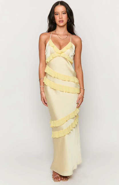 Inara Yellow Ruffle Maxi Dress-Vavasi.All Rights Reserved.