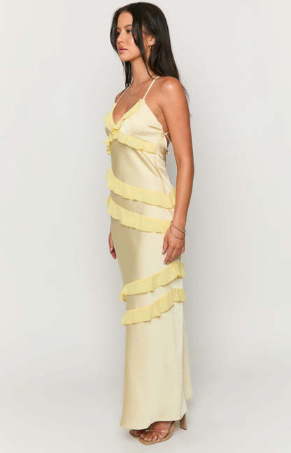 Inara Yellow Ruffle Maxi Dress-Vavasi.All Rights Reserved.