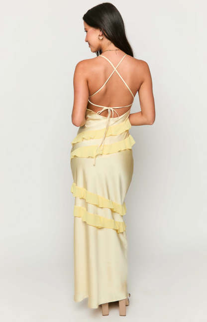 Inara Yellow Ruffle Maxi Dress-Vavasi.All Rights Reserved.