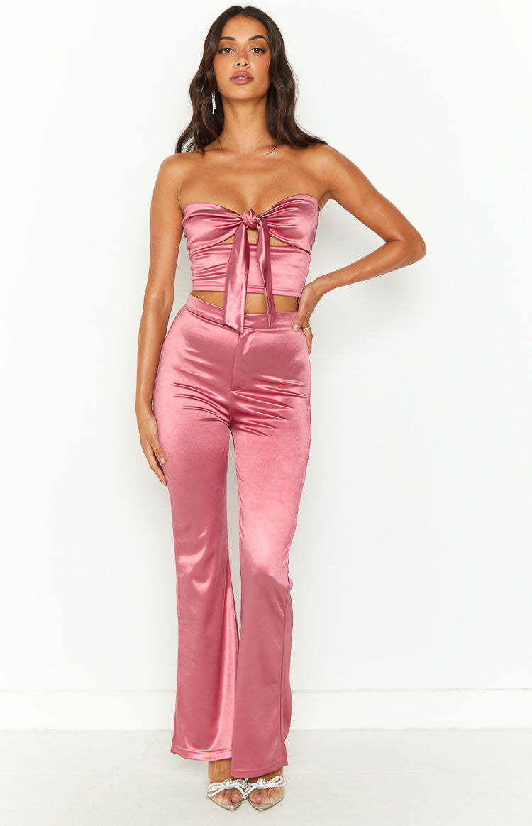 Indigo Pink High Waisted Flare Pants-Vavasi.All Rights Reserved.