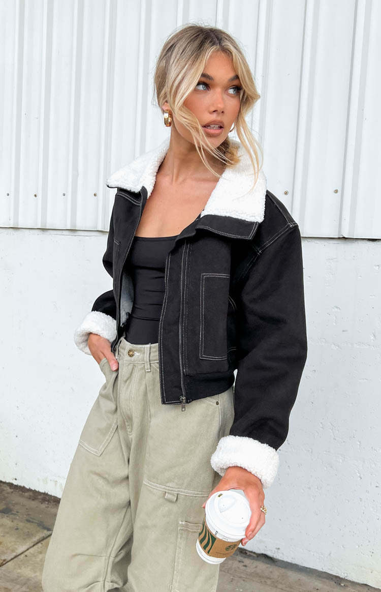 Indy Black Denim Sherpa Jacket-Vavasi.All Rights Reserved.