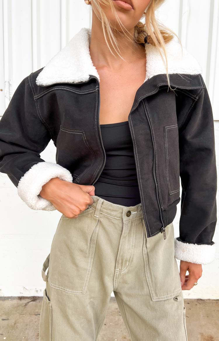 Indy Black Denim Sherpa Jacket-Vavasi.All Rights Reserved.