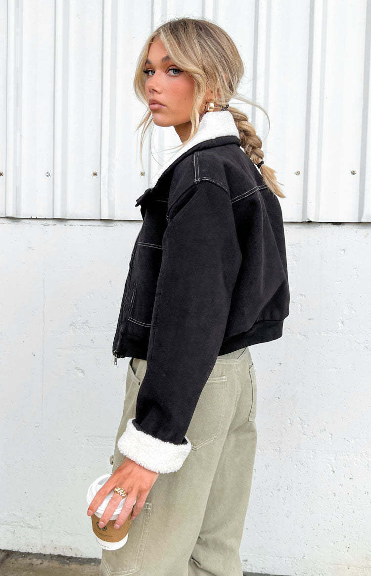 Indy Black Denim Sherpa Jacket-Vavasi.All Rights Reserved.