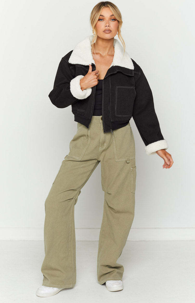 Indy Black Denim Sherpa Jacket-Vavasi.All Rights Reserved.