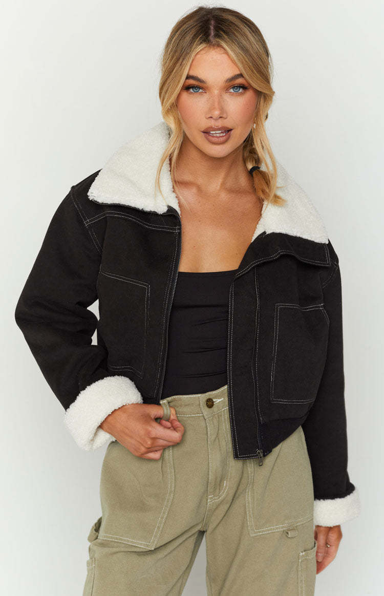 Indy Black Denim Sherpa Jacket-Vavasi.All Rights Reserved.