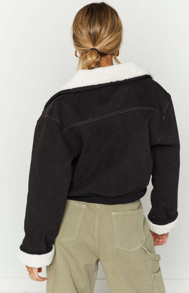 Indy Black Denim Sherpa Jacket-Vavasi.All Rights Reserved.