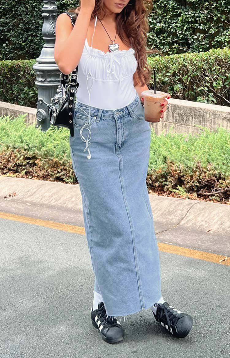 Isla Blue Denim Midi Skirt-Vavasi.All Rights Reserved.