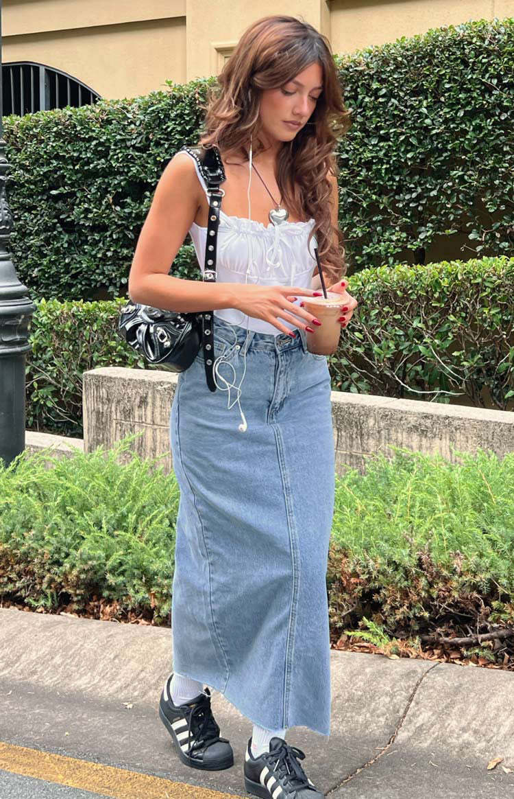 Isla Blue Denim Midi Skirt-Vavasi.All Rights Reserved.