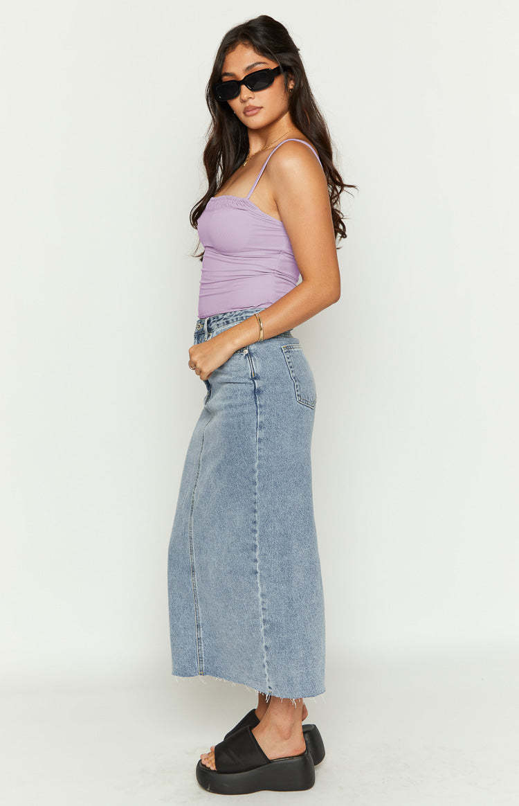Isla Blue Denim Midi Skirt-Vavasi.All Rights Reserved.