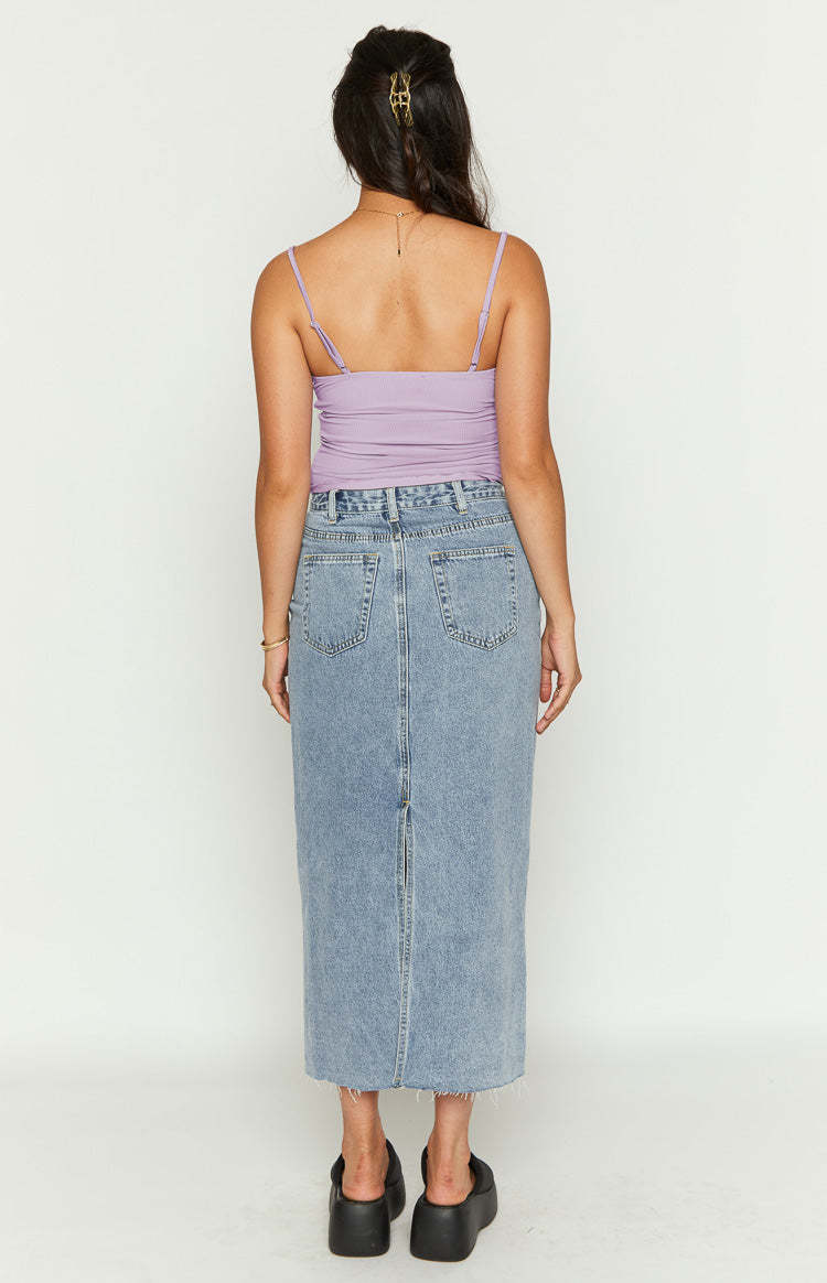 Isla Blue Denim Midi Skirt-Vavasi.All Rights Reserved.