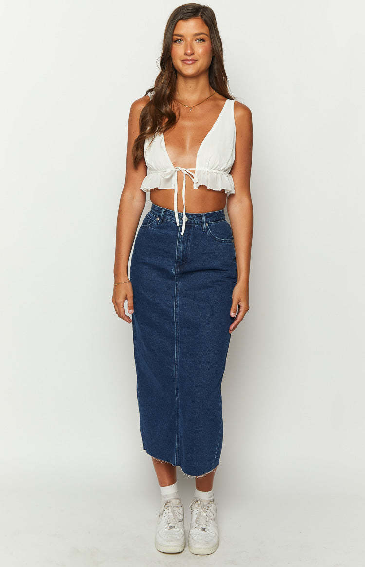 Isla Dark Denim Midi Skirt-Vavasi.All Rights Reserved.