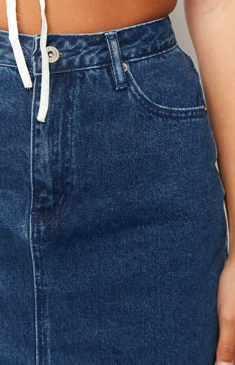 Isla Dark Denim Midi Skirt-Vavasi.All Rights Reserved.