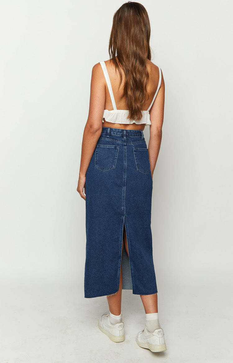 Isla Dark Denim Midi Skirt-Vavasi.All Rights Reserved.