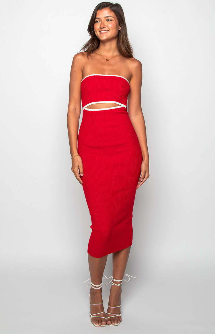 Isobel Red Midi Dress-Vavasi.All Rights Reserved.