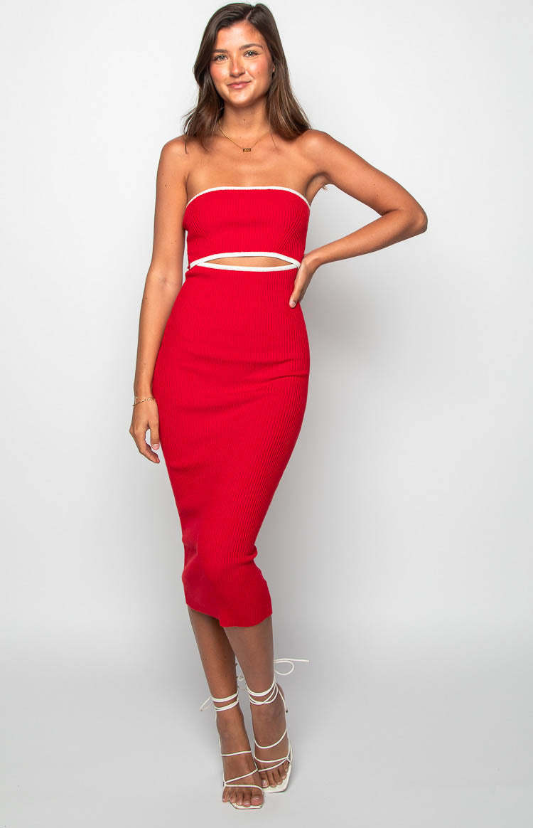 Isobel Red Midi Dress-Vavasi.All Rights Reserved.