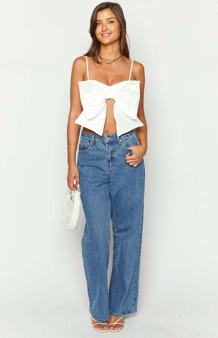 Isolde White Bow Crop Top-Vavasi.All Rights Reserved.