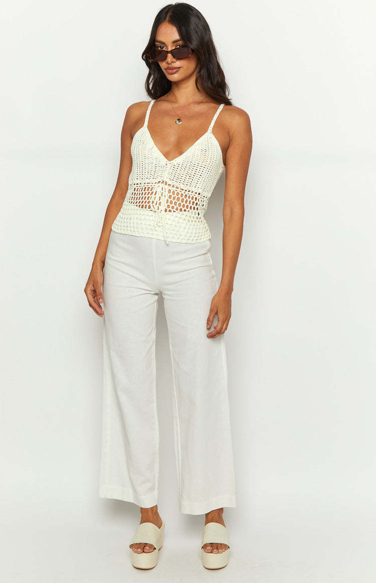 Ivory White Crochet Knit Top-Vavasi.All Rights Reserved.
